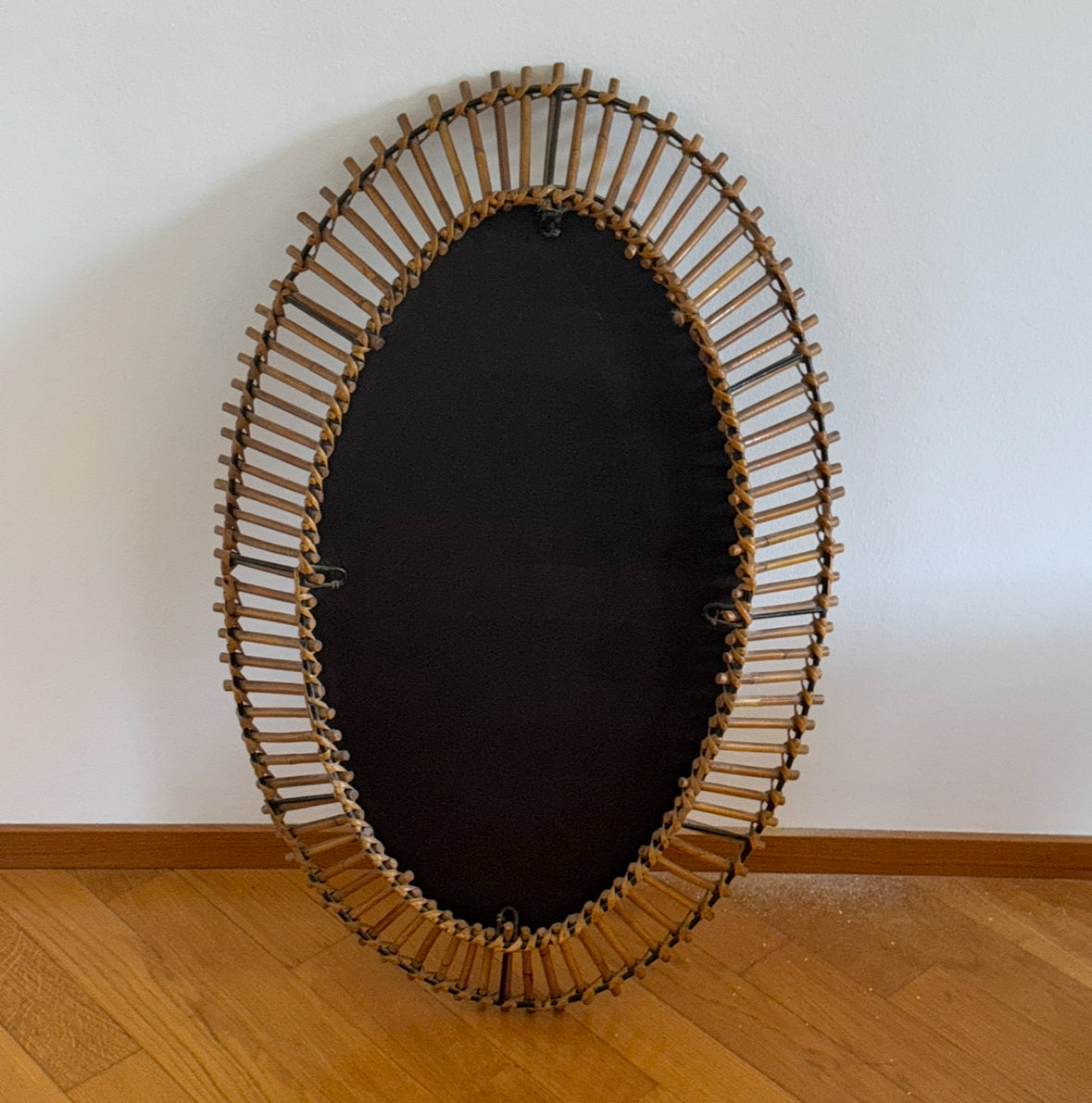 Large Italian 60s Rattan Mirror