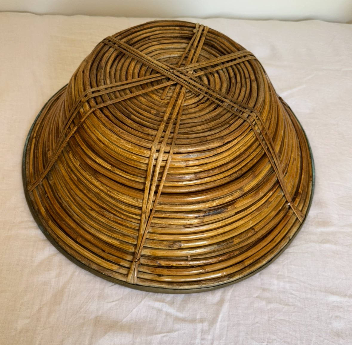 Large Bamboo Bowl with Brass Rim - Italy 60s