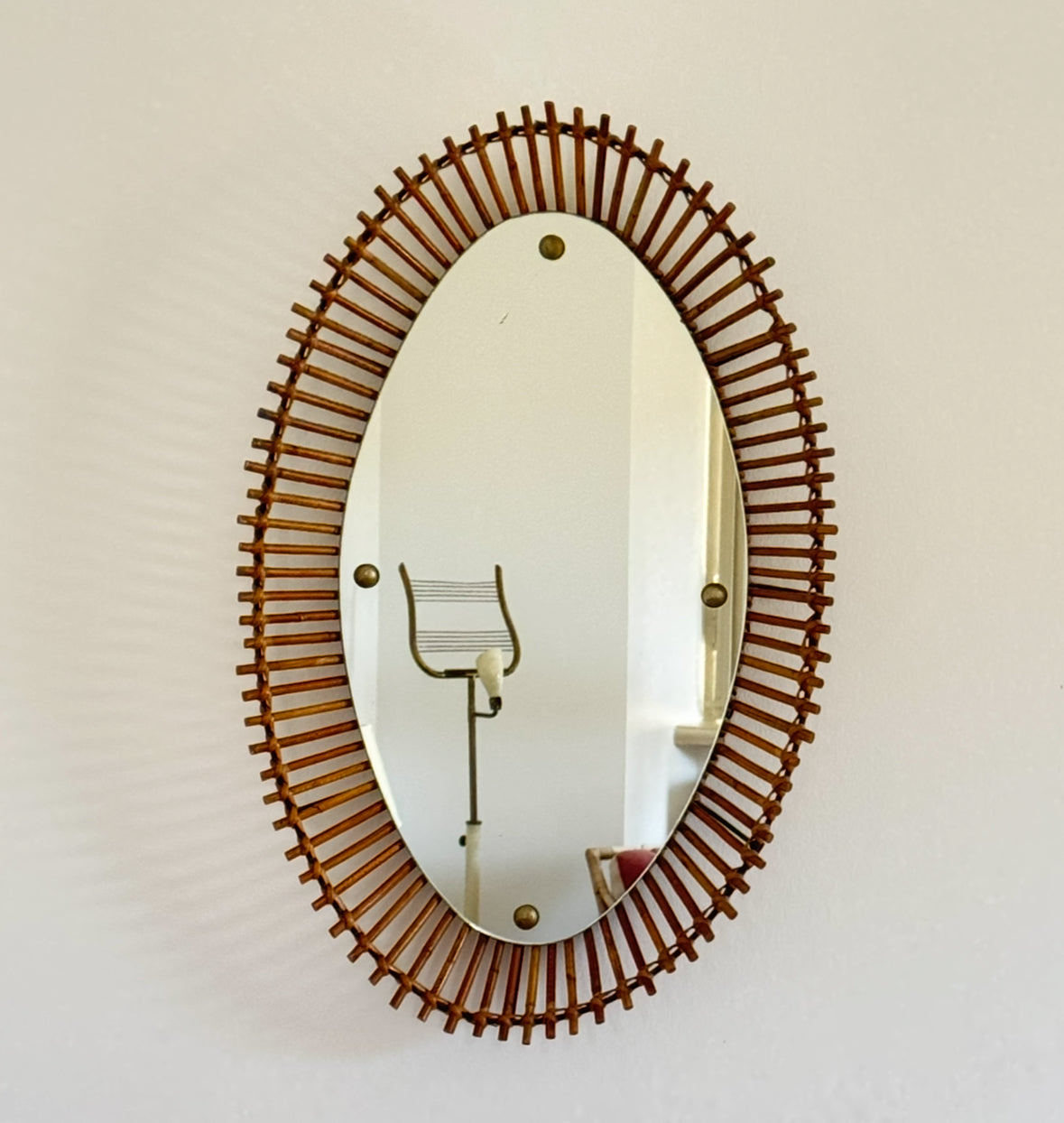 Large Italian 60s Rattan Mirror