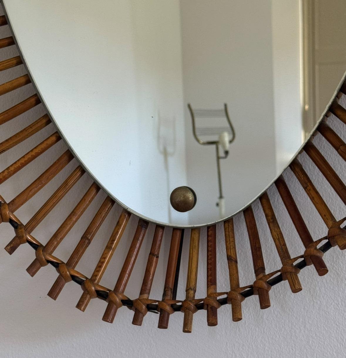 Large Italian 60s Rattan Mirror