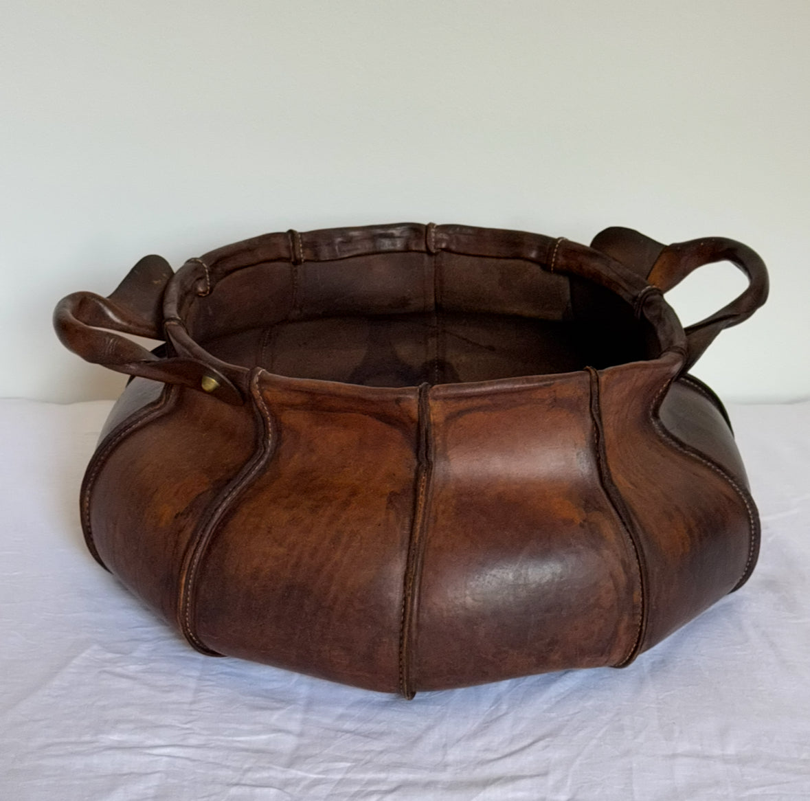 Large Leather Storage Basket - Italy 60s