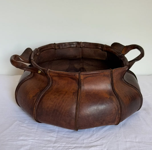 Large Leather Storage Basket - Italy 60s