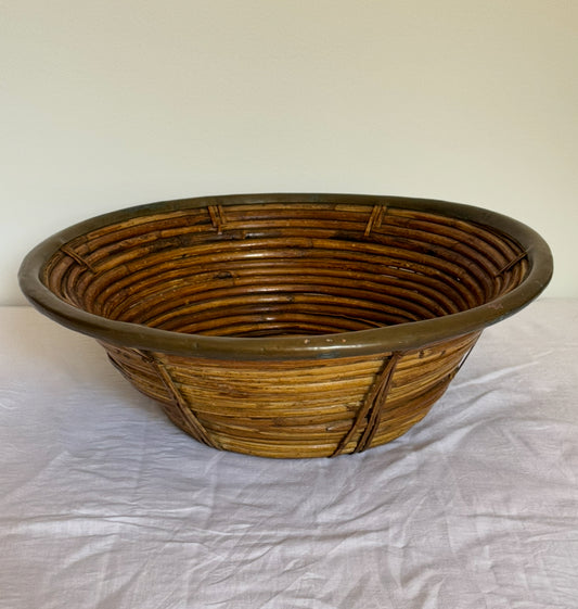 Large Bamboo Bowl with Brass Rim  - Italy 60s