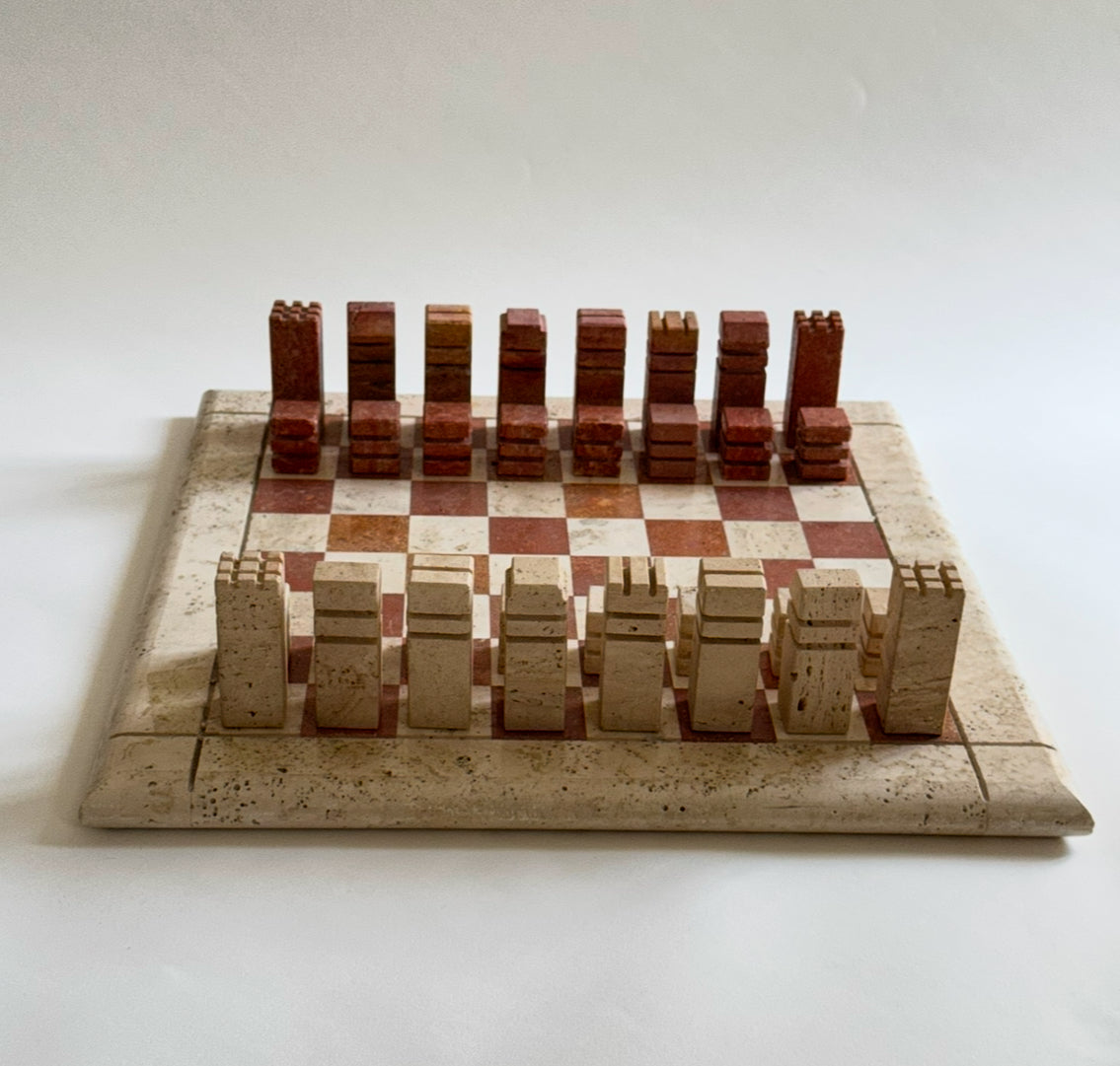 Travertine Chess Set by Angelo Mangiarotti - Italy 60s