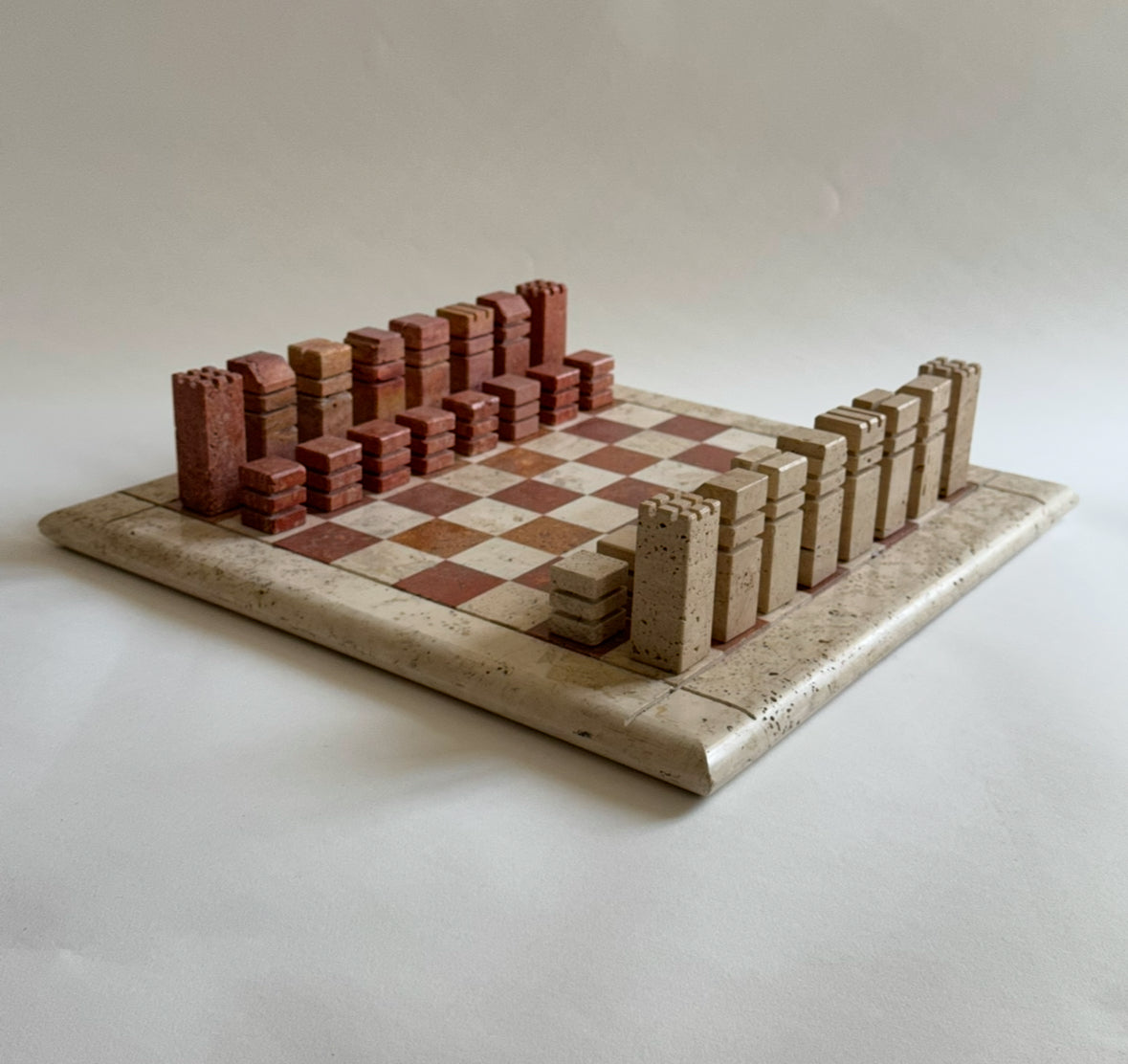 Travertine Chess Set by Angelo Mangiarotti - Italy 60s