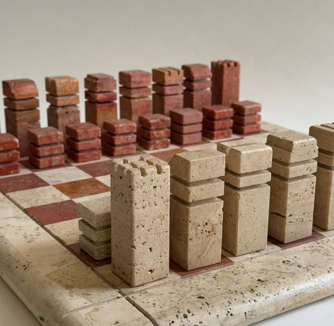 Travertine Chess Set by Angelo Mangiarotti - Italy 60s