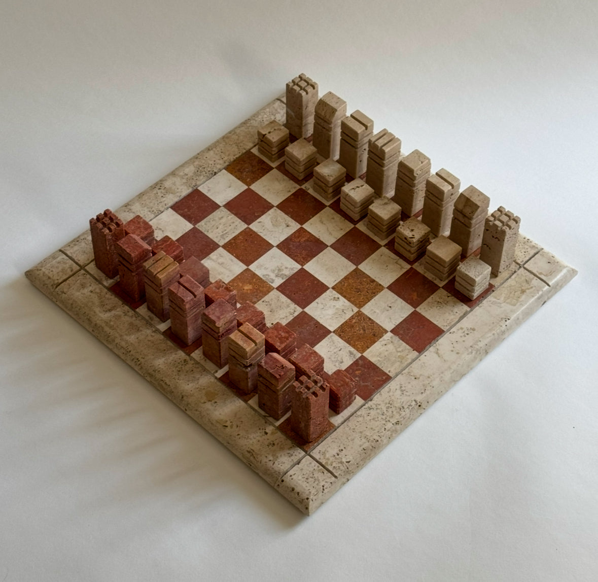 Travertine Chess Set by Angelo Mangiarotti - Italy 60s
