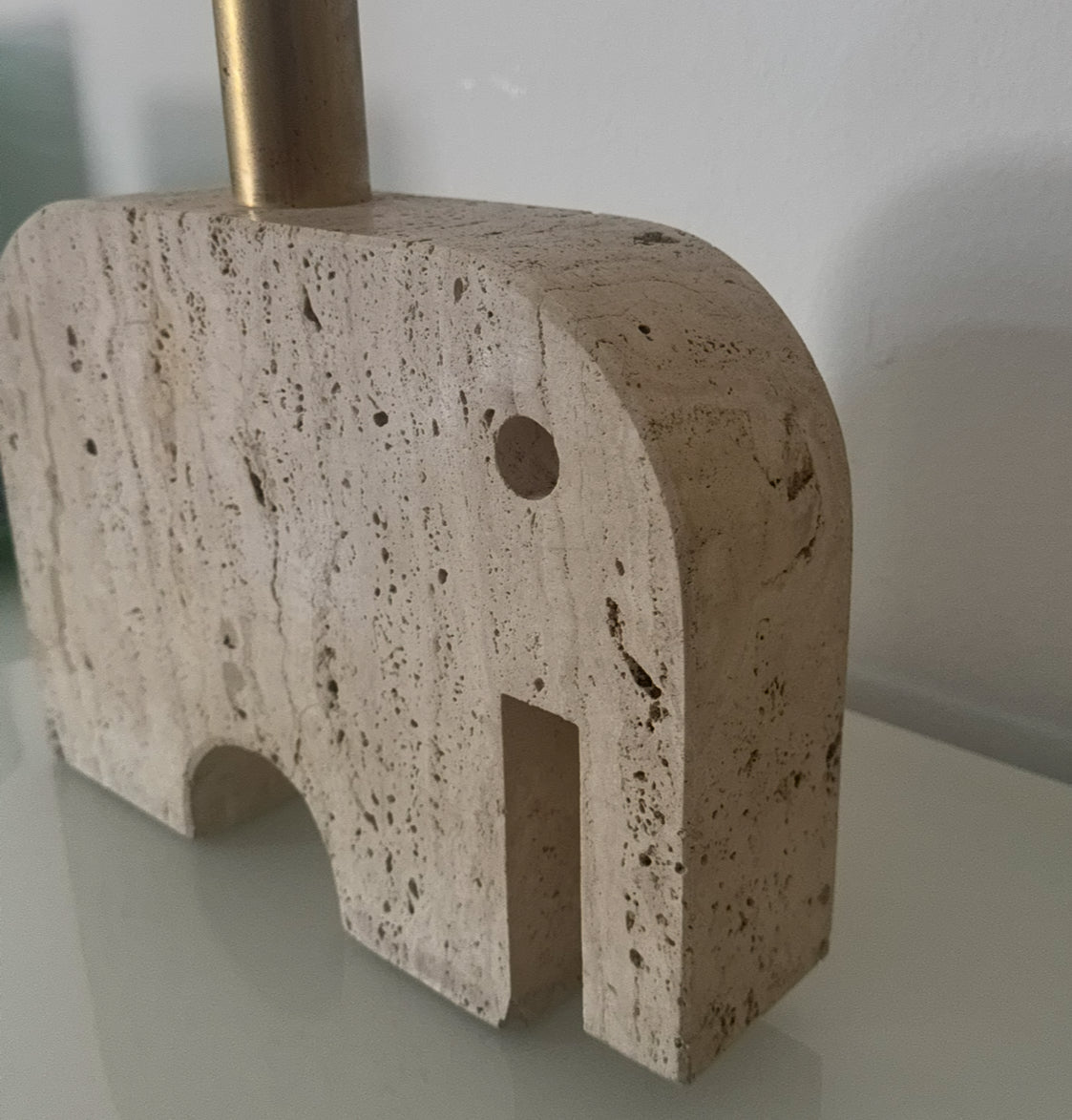 Large Travertine Elephant Table Lamp - Fratelli Mannelli 1970