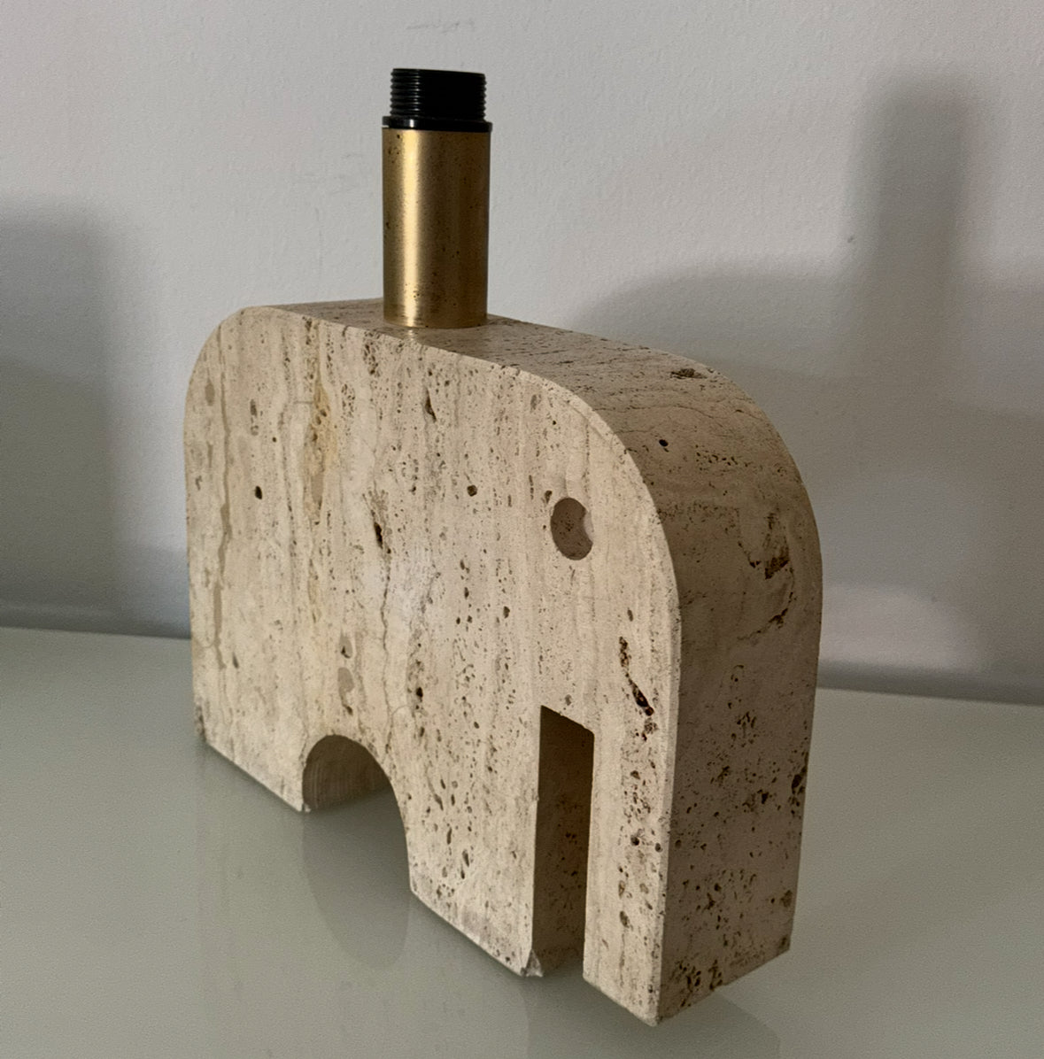 Large Travertine Elephant Table Lamp - Fratelli Mannelli 1970